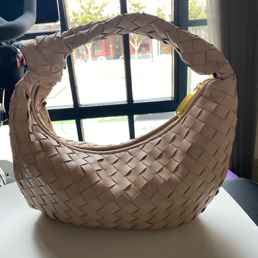 Woven leather neutral nude bag